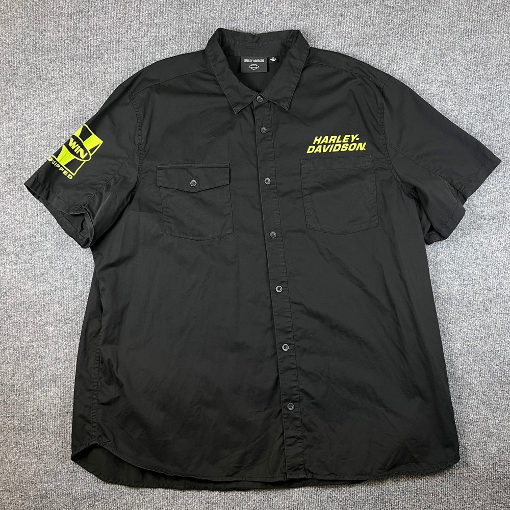 Harley Davidson Shirt Mens 3XL Black Green Skull Milwaukee Riding Button Up - Picture 2 of 10